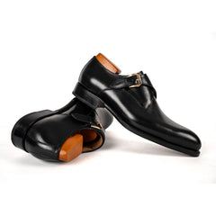 Men's Black Single Monk Strap Shoes Divinch