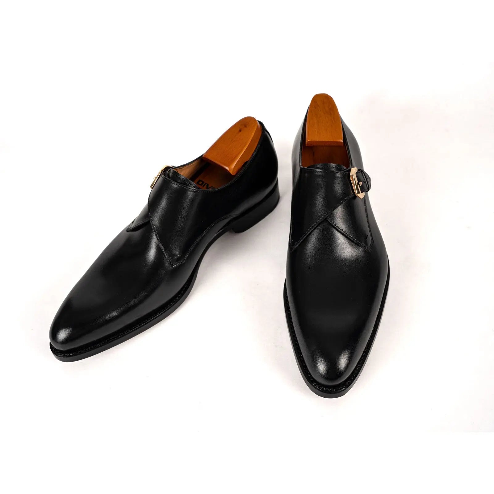 Men's Black Single Monk Strap Shoes Divinch