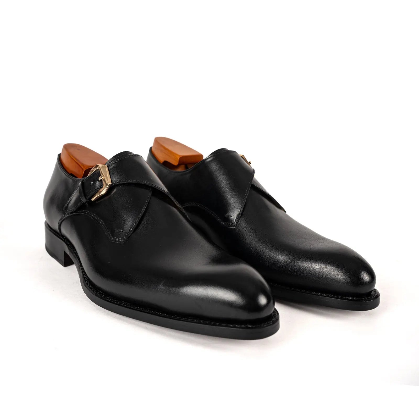 Men's Black Single Monk Strap Shoes Divinch
