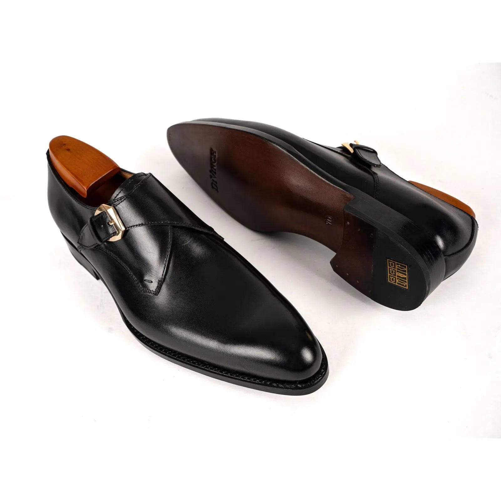 Men's Black Single Monk Strap Shoes Divinch