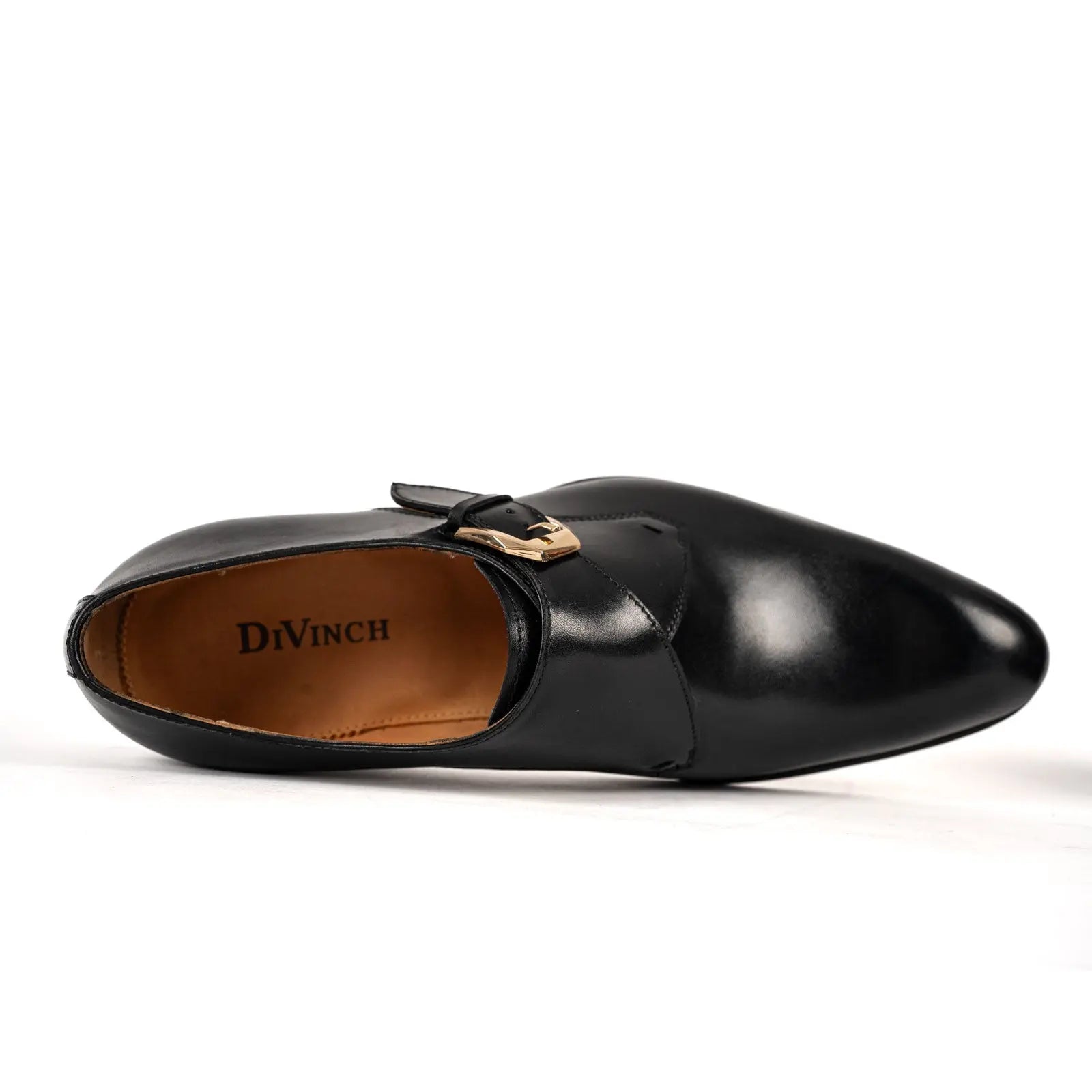 Men's Black Single Monk Strap Shoes Divinch