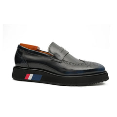 Men's Blue Leather Loafers Divinch