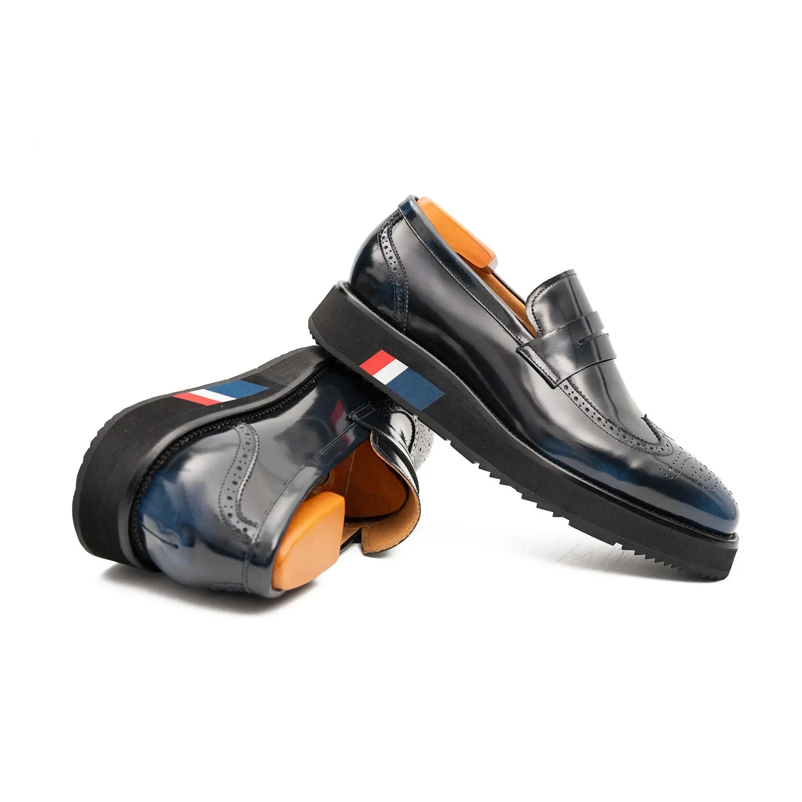 Men's Blue Leather Loafers Divinch