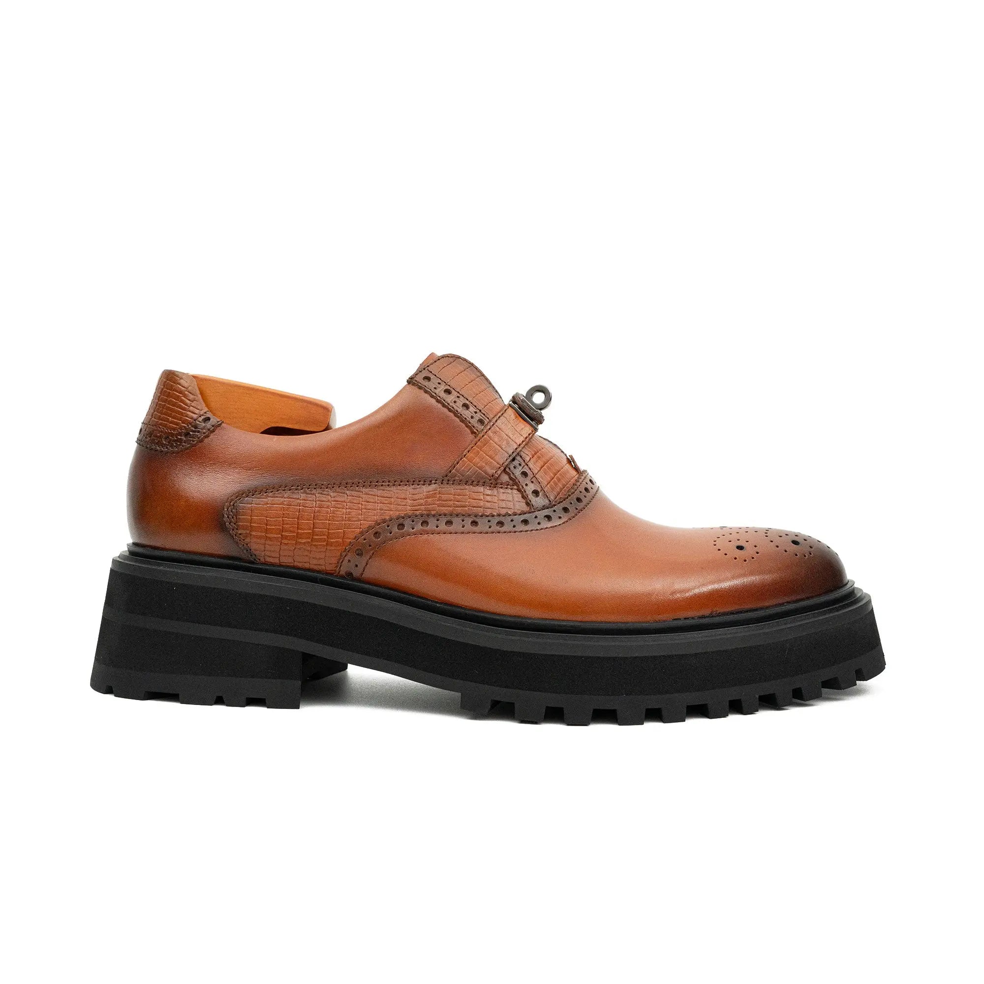 Men's Brogue Detail Leather Loafers Brown Divinch