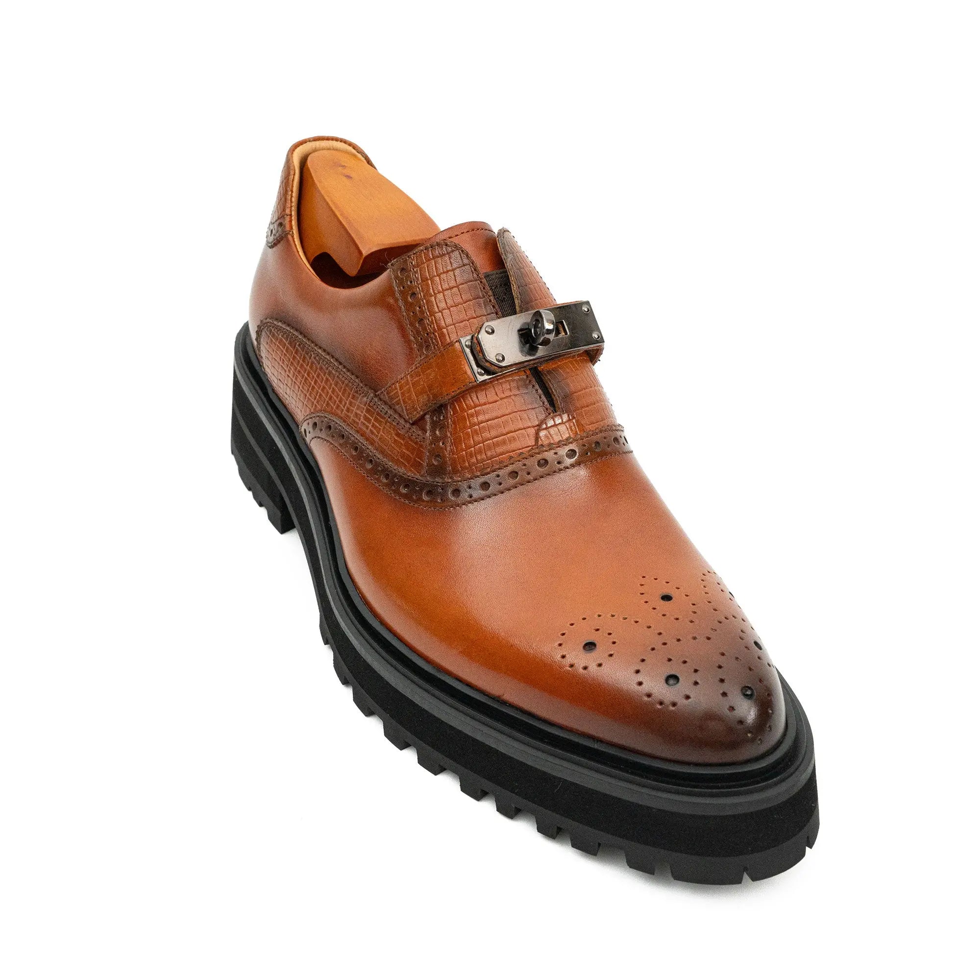 Men's Brogue Detail Leather Loafers Brown Divinch