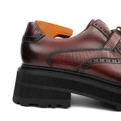 Men's Brogue Detail Leather Loafers Burgundy Divinch