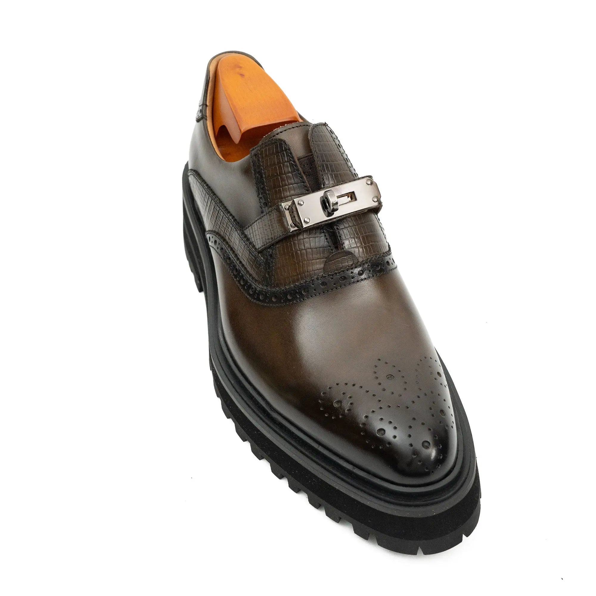 Men's Brogue Detail Leather Loafers Divinch