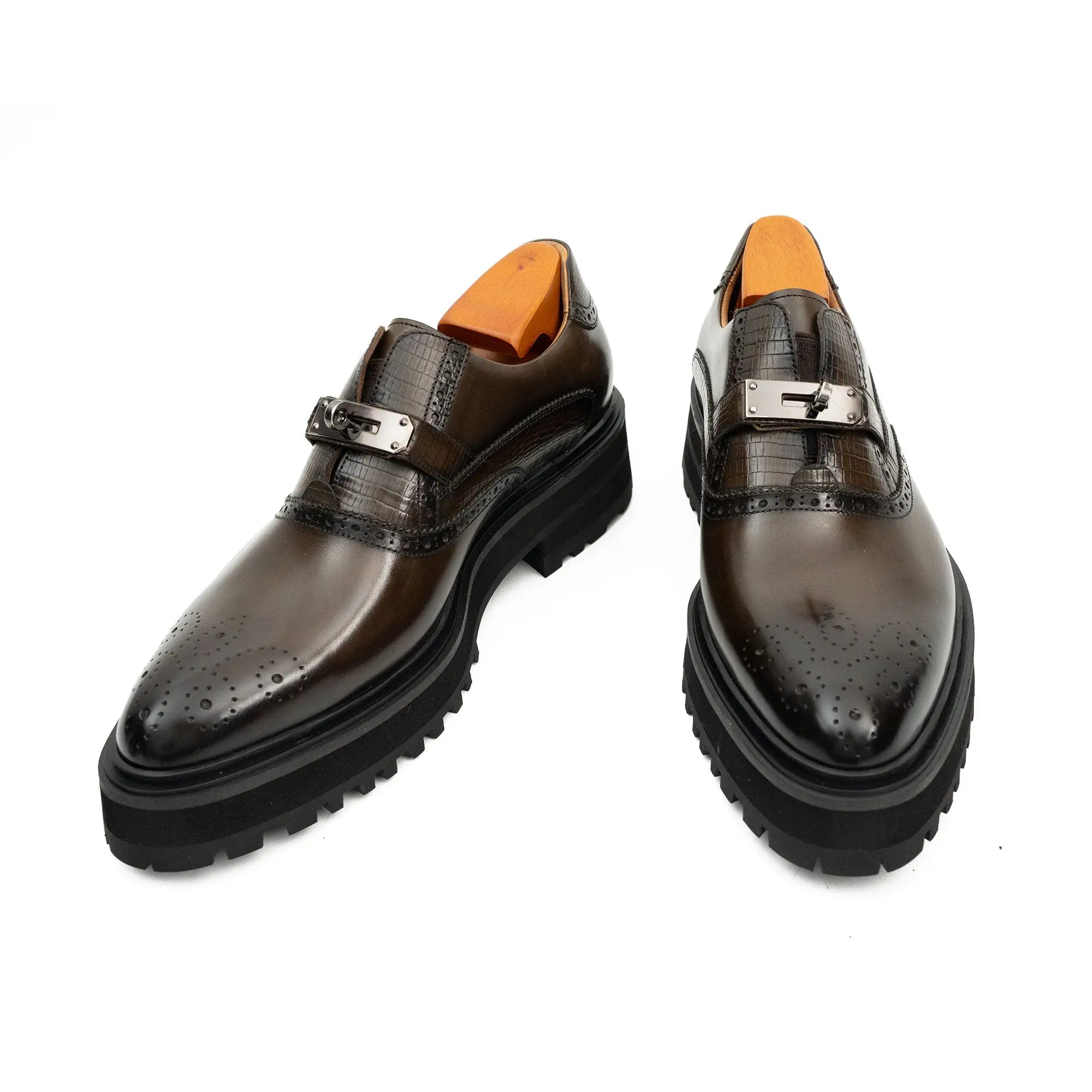 Men's Brogue Detail Leather Loafers Divinch