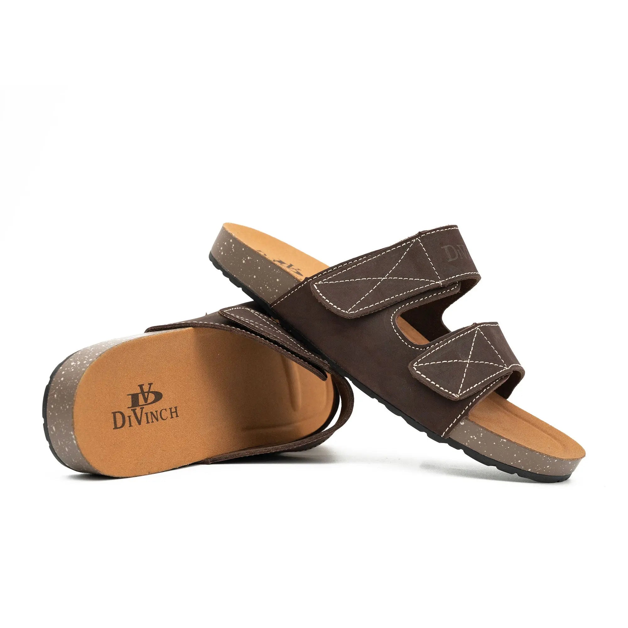 Men's Brown Adjustable Slide Sandals DIVINCH