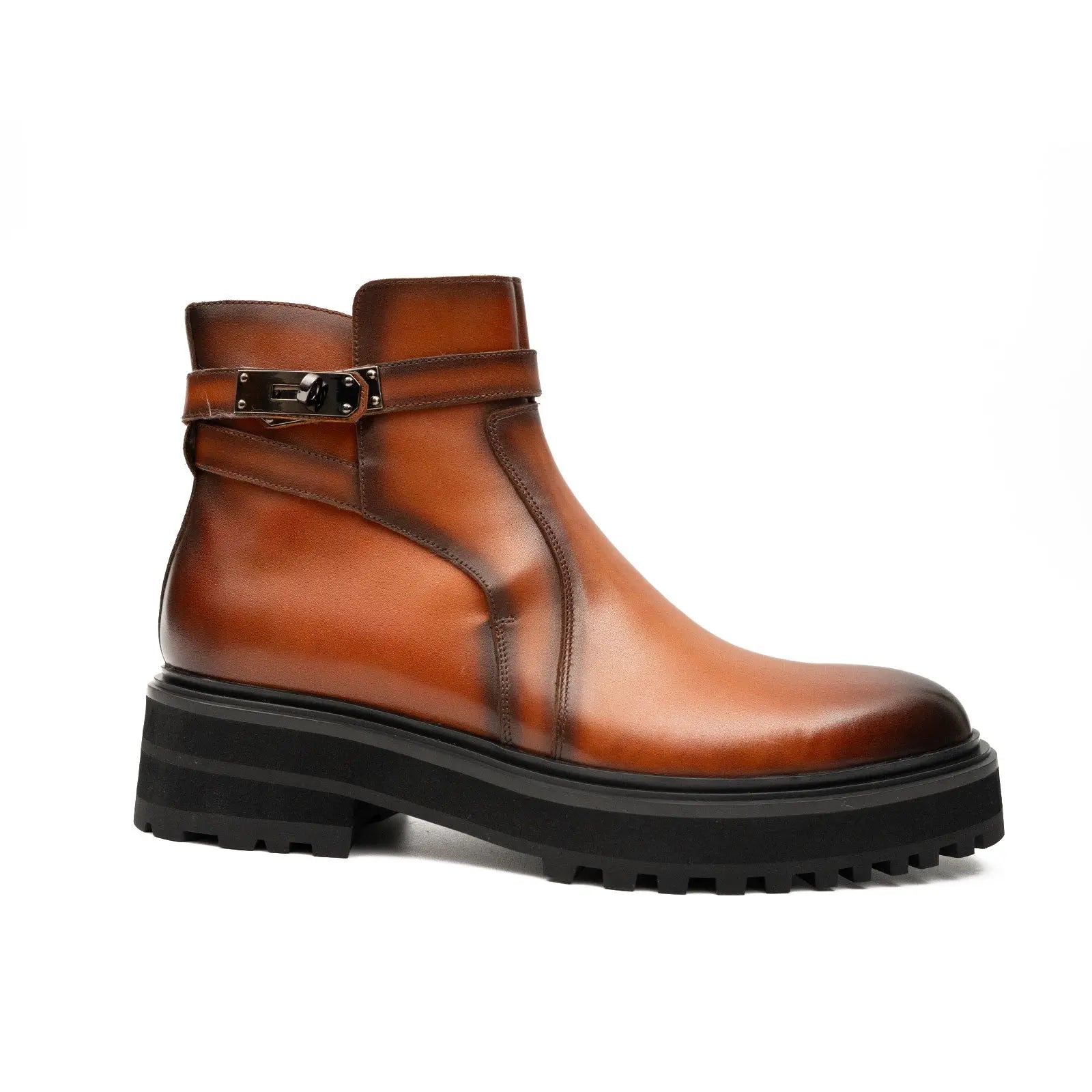 Men's Brown Calfskin Buckle Chelsea Boots DIVINCH