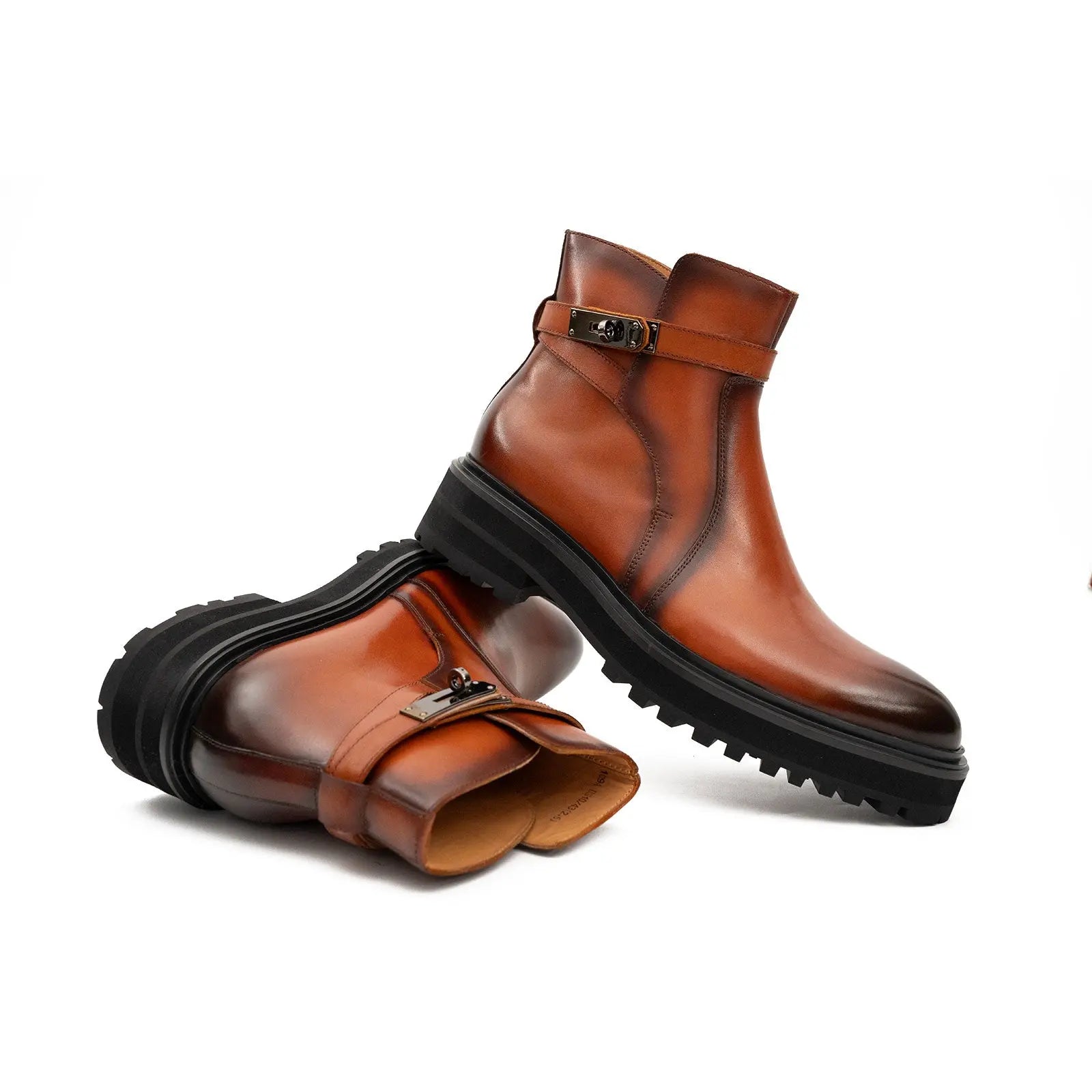 Brown Leather Buckle Pull-on Chelsea Boots