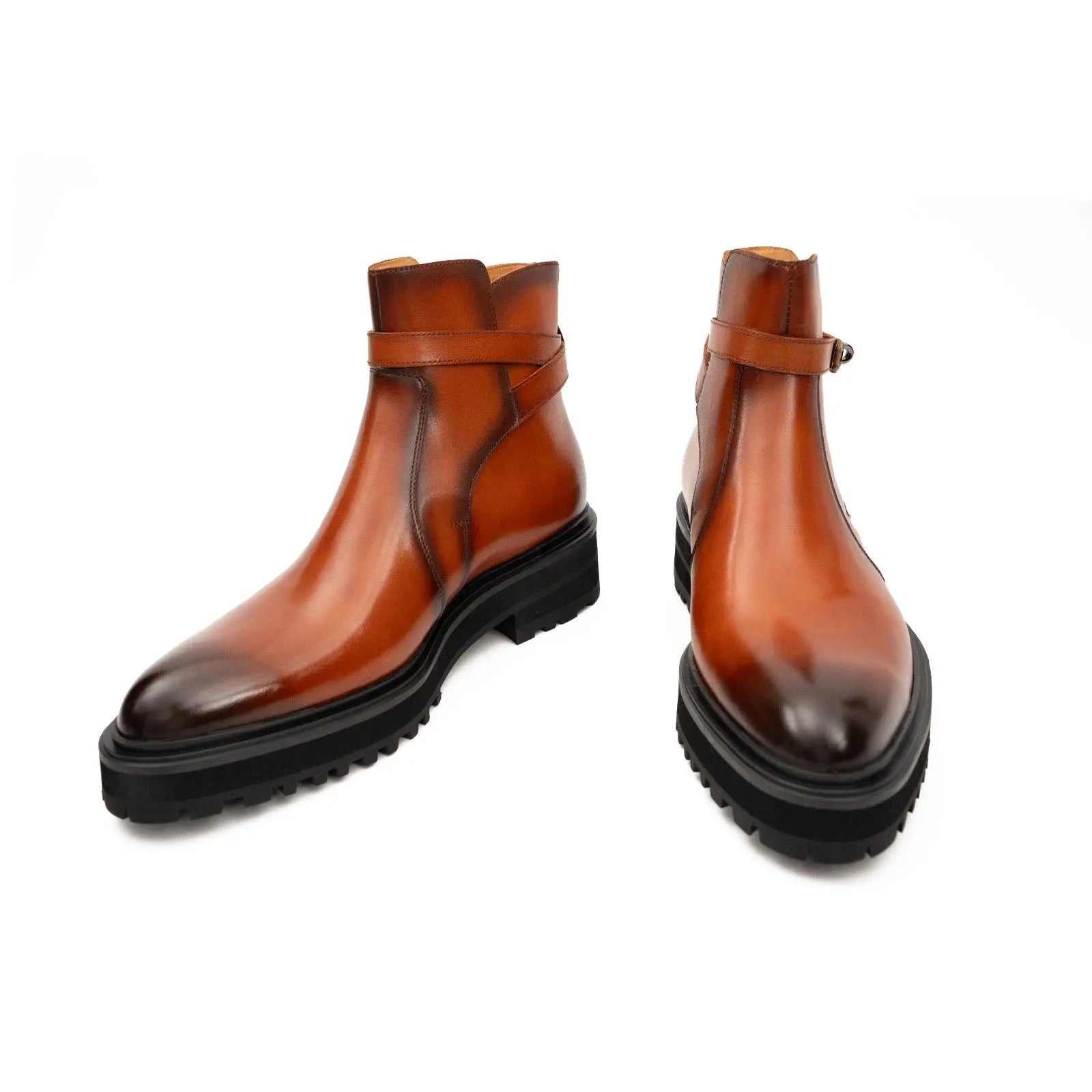 Brown Leather Buckle Pull-on Chelsea Boots