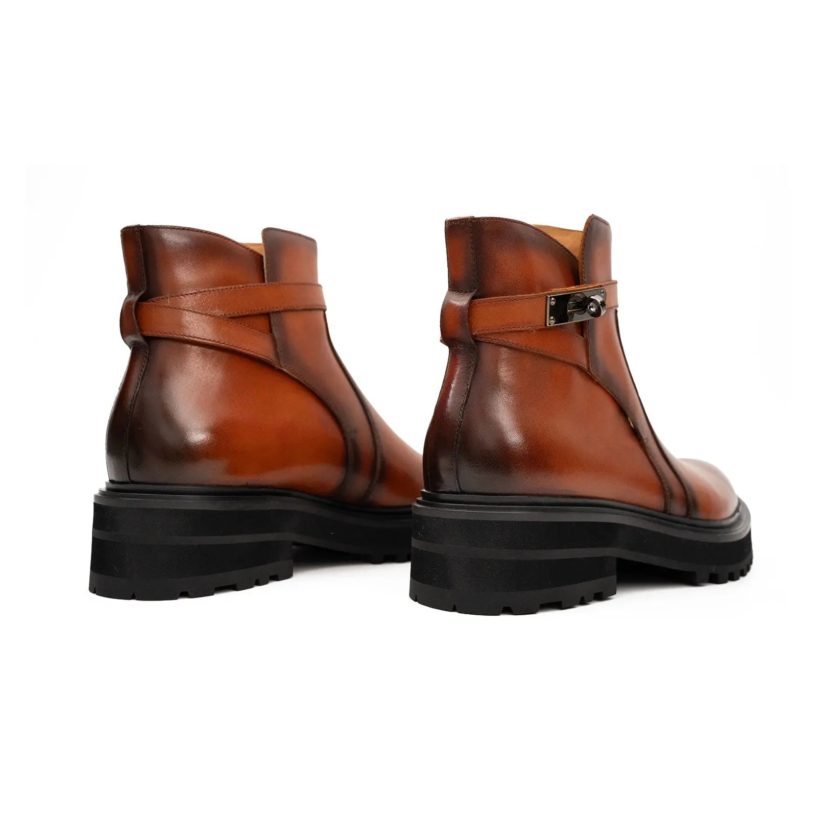 Brown Leather Buckle Pull-on Chelsea Boots