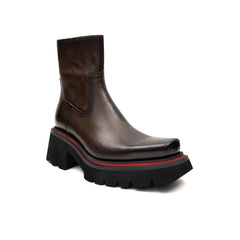 Men's Calfskin Thick - Sole Chelsea Boots Coffee DIVINCH