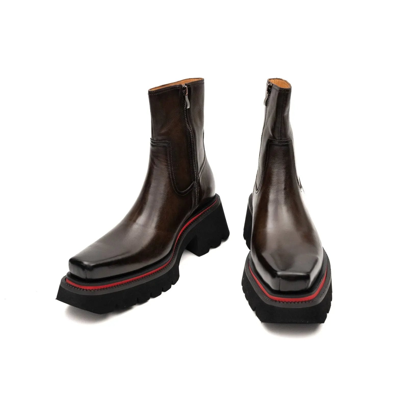 Men's Calfskin Thick - Sole Chelsea Boots Coffee DIVINCH