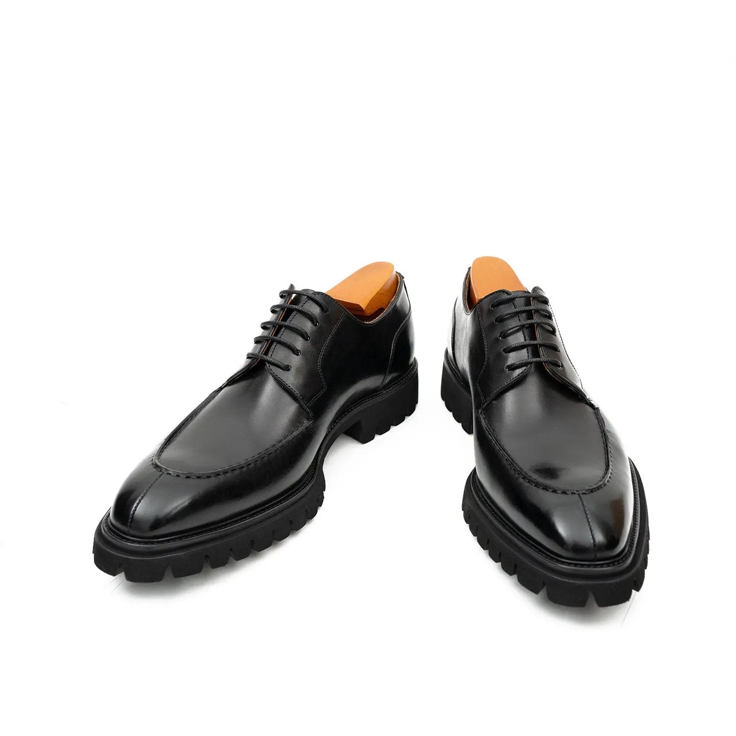 Men's Classic Black Derby Leather Shoes with Lug Sole Divinch