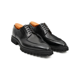Men's Classic Black Derby Leather Shoes with Lug Sole Divinch