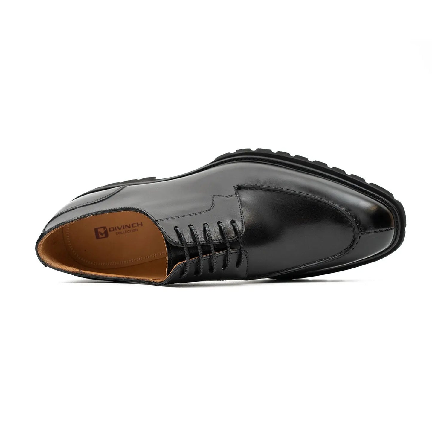 Men's Classic Black Derby Leather Shoes with Lug Sole Divinch