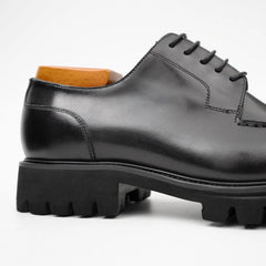 Men's Classic Black Derby Leather Shoes with Lug Sole Divinch