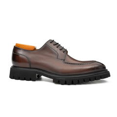 Men's Classic Brown Derby Leather Shoes with Lug Sole Divinch