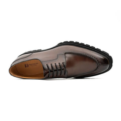 Men's Classic Brown Derby Leather Shoes with Lug Sole Divinch