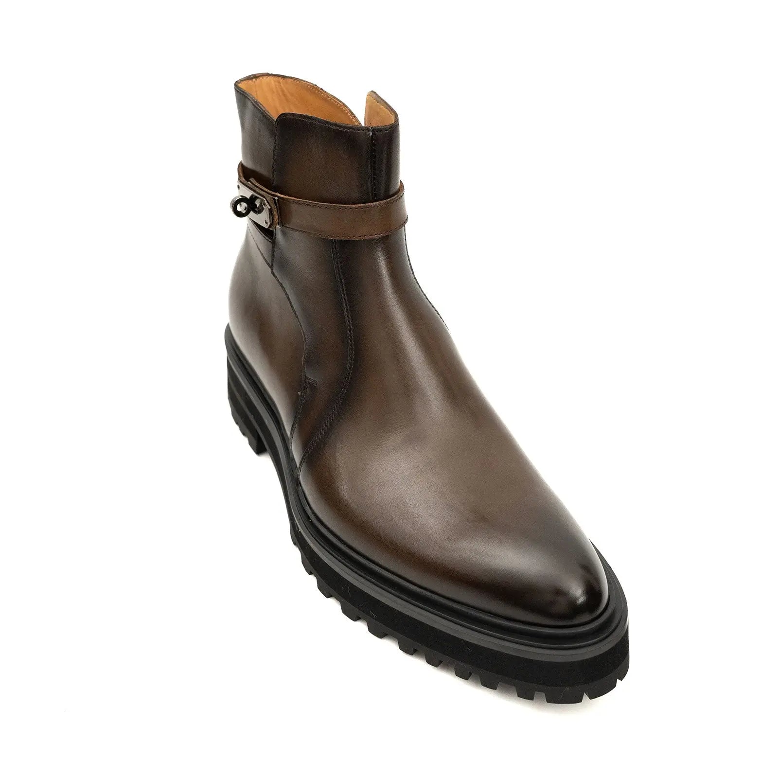 Calfskin Double Buckle Chelsea Boots Coffee Brown
