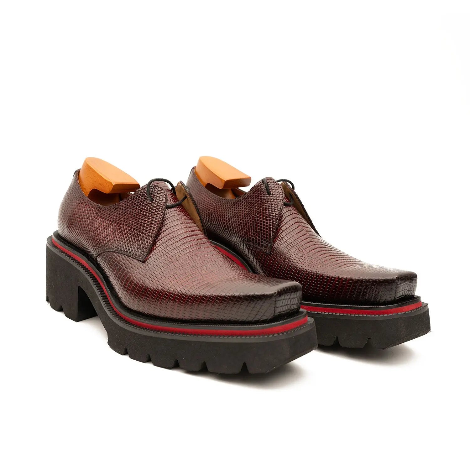 Men's Embossed Leather Derby Shoes with Chunky Sole Divinch