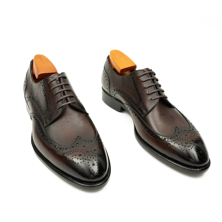 Herren Braune Kiesel-Leder Wingtip Derbys