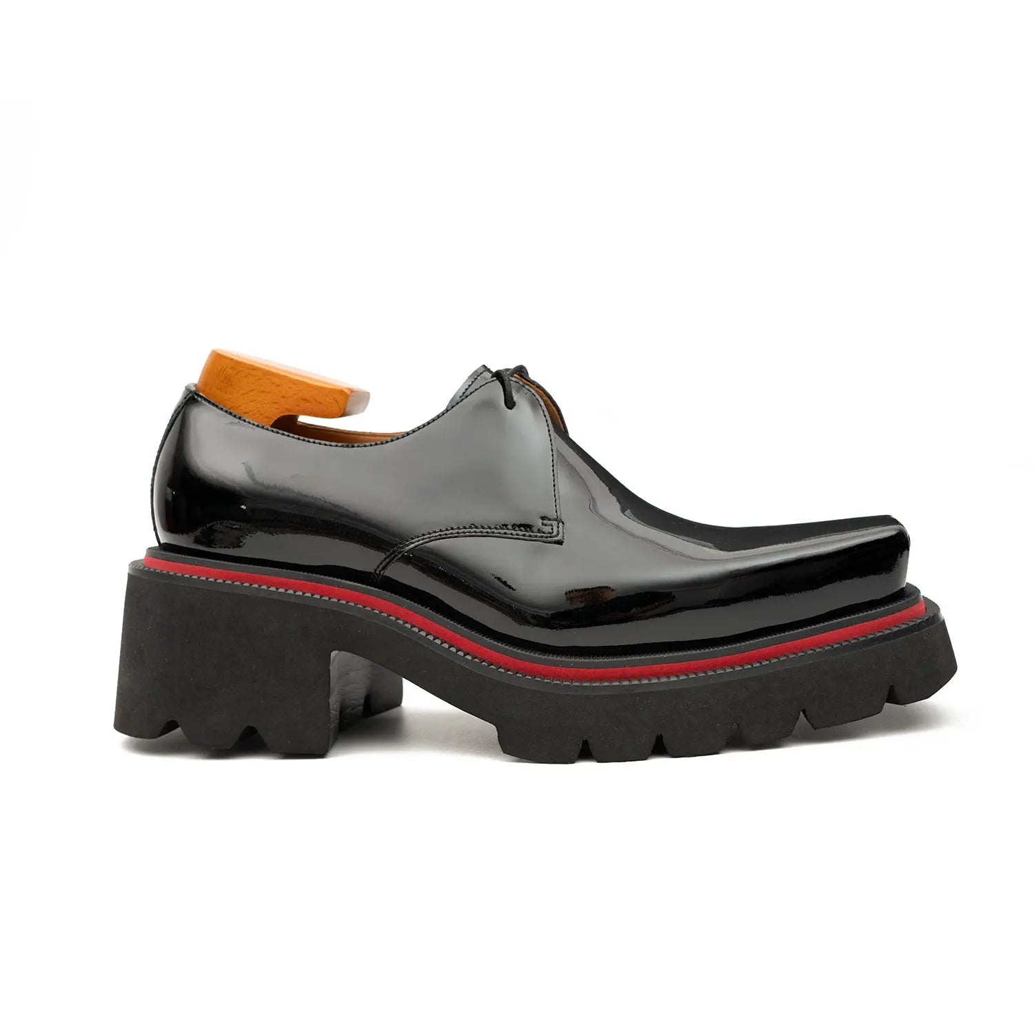 Black Patent Leather Derby with Elevated Rubber Sole for Men Black Patent Leather Derby with Elevated Rubber Sole for Men