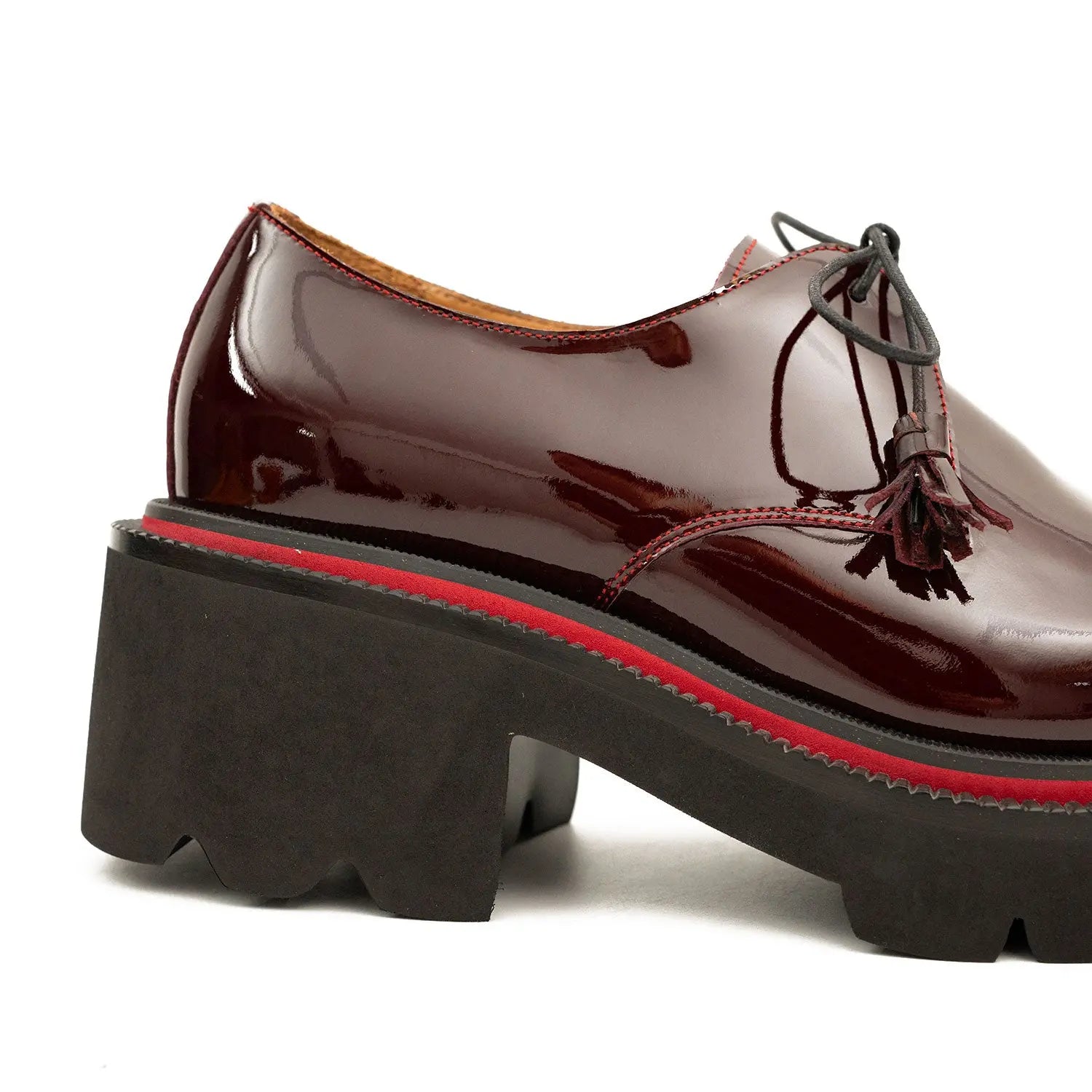 Men's Patent Leather Wine Red Derby Shoes with Chunky Sole Divinch