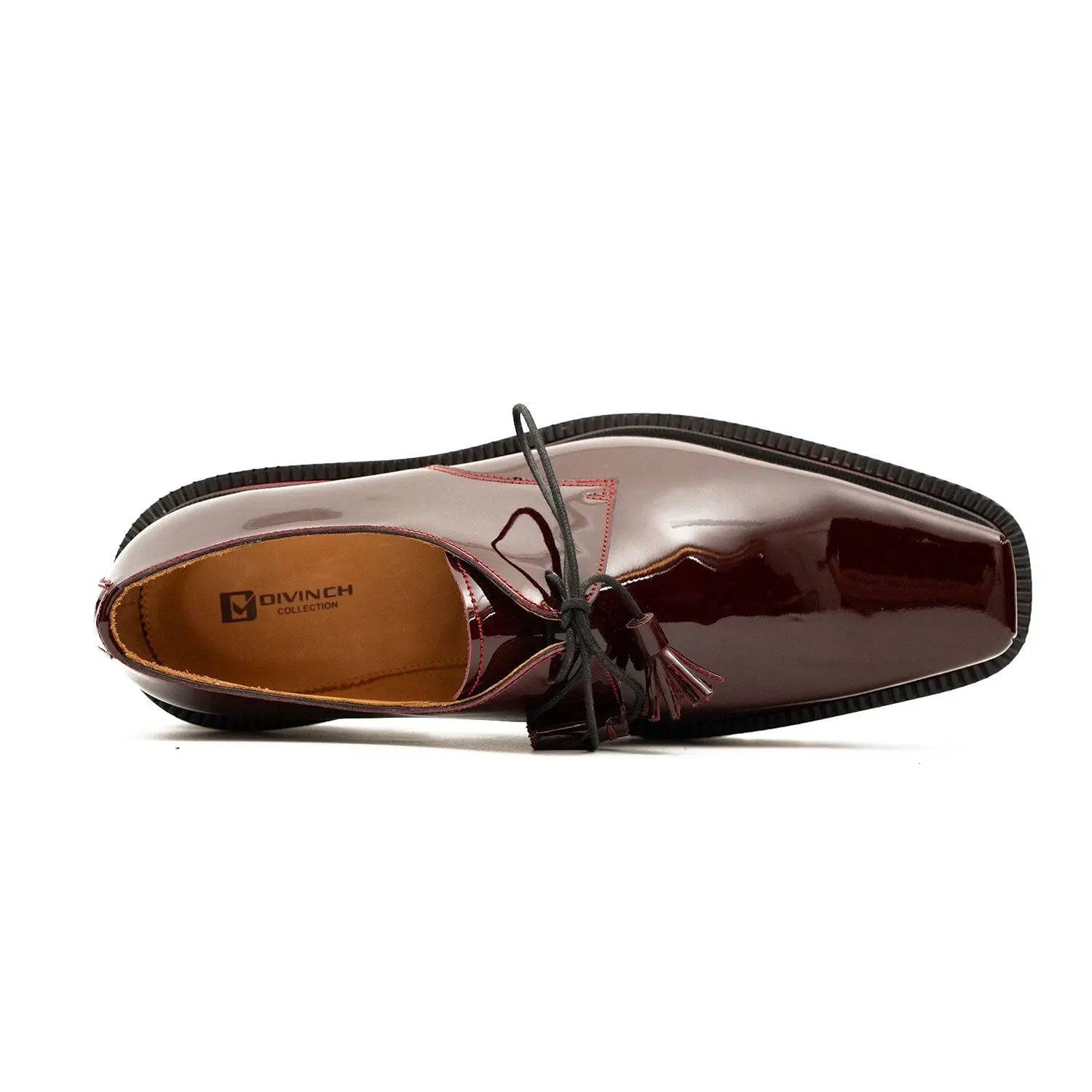 Men's Patent Leather Wine Red Derby Shoes with Chunky Sole Divinch