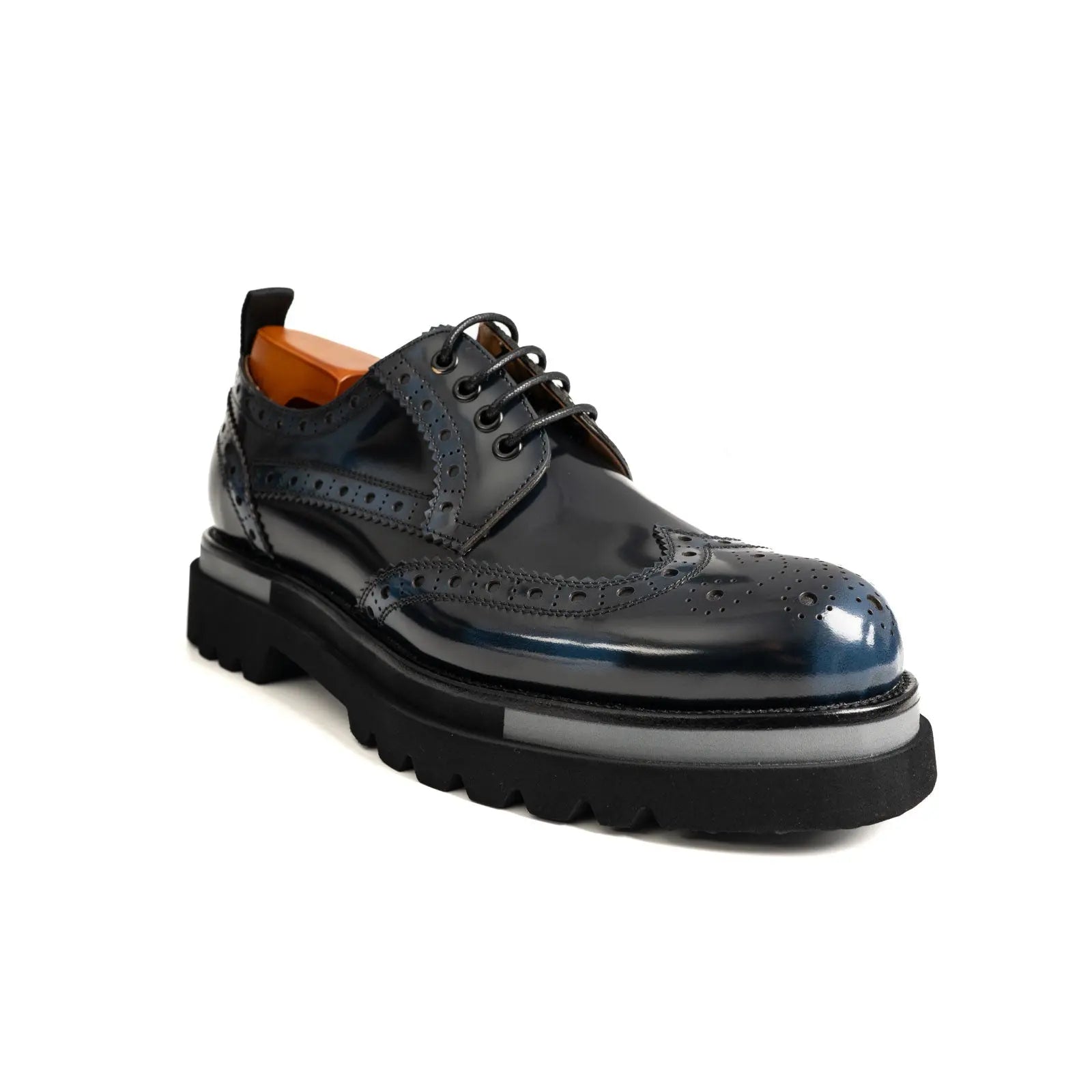 Midnight Blue Lug Sole Polished Brogues Divinch