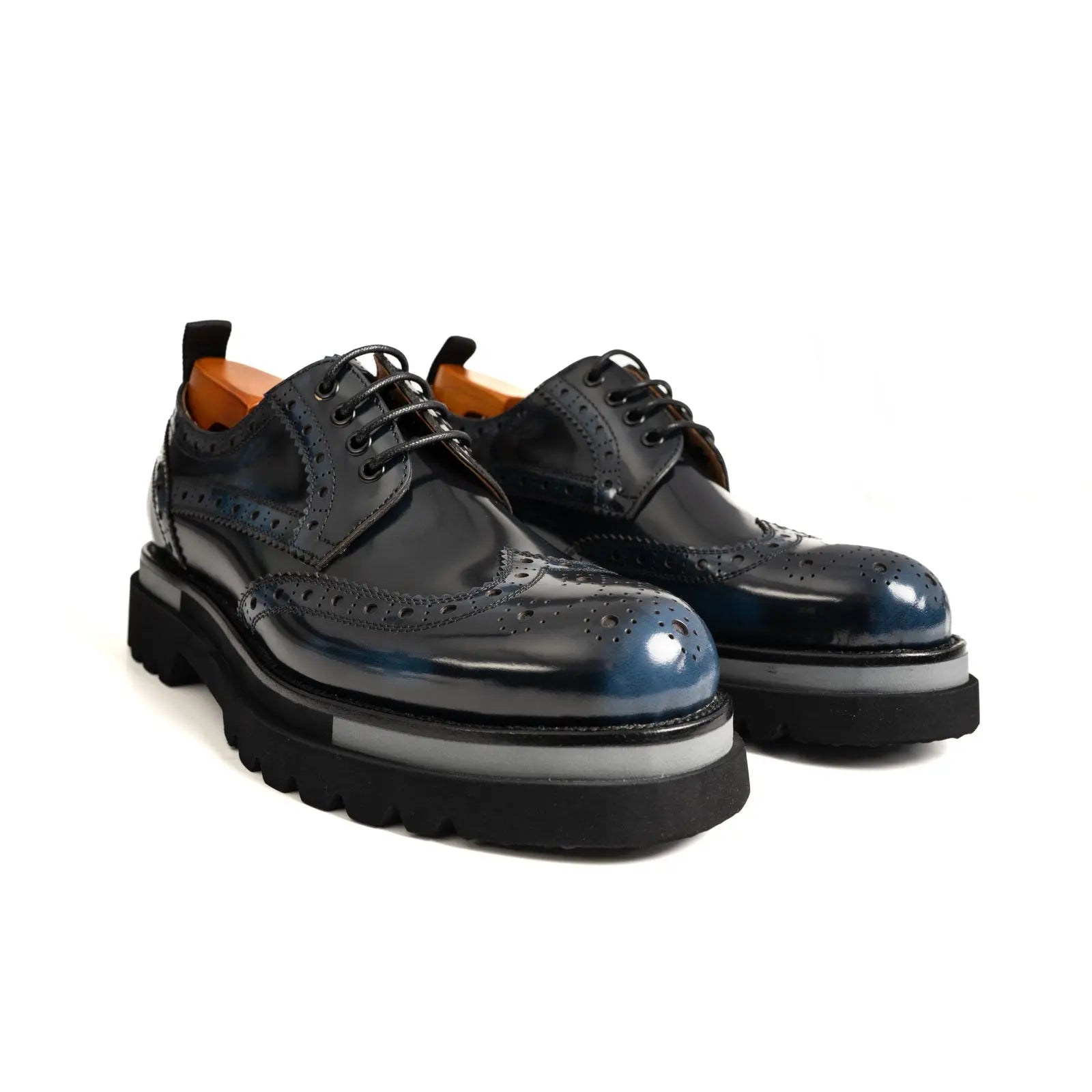 Midnight Blue Lug Sole Polished Brogues Divinch