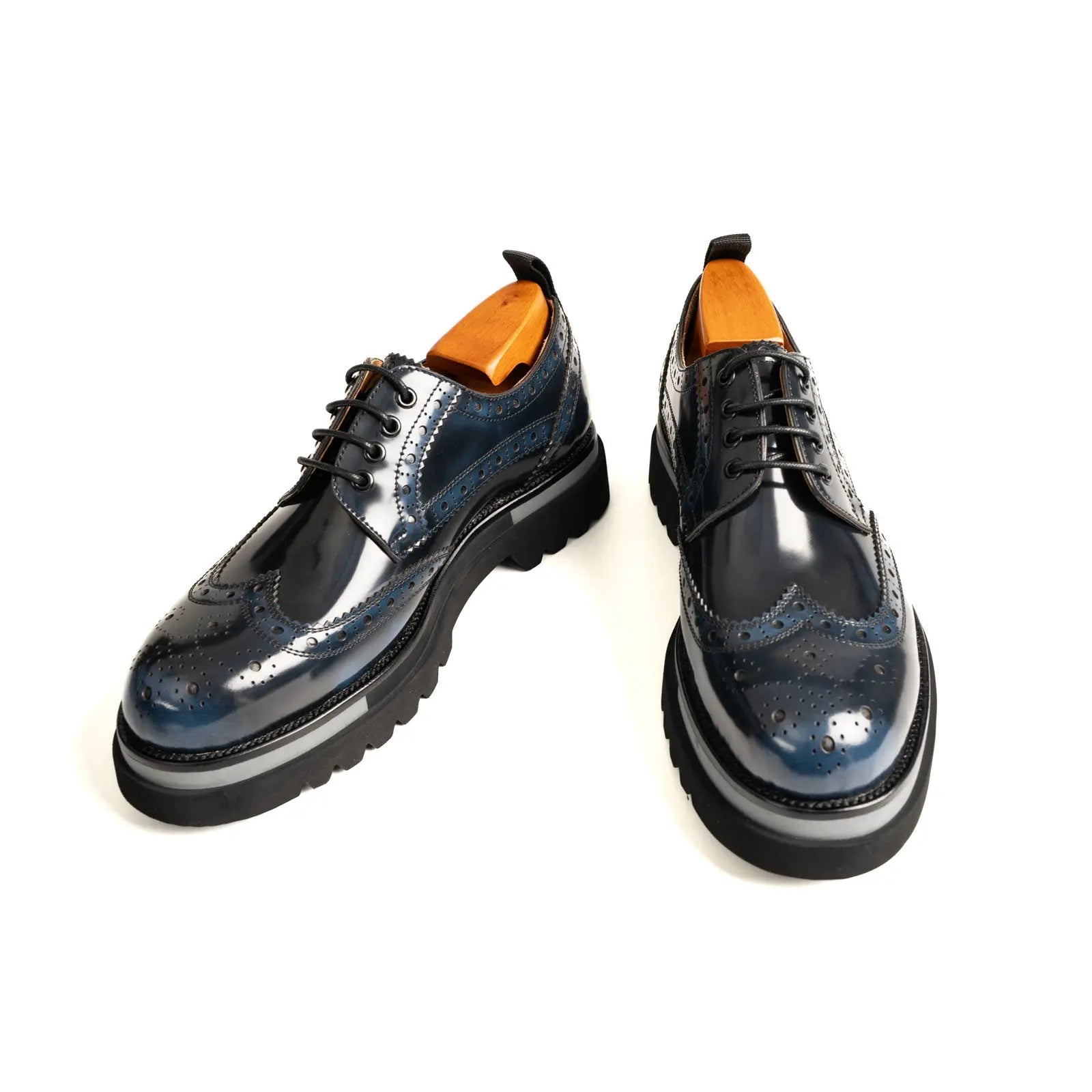 Midnight Blue Lug Sole Polished Brogues Divinch