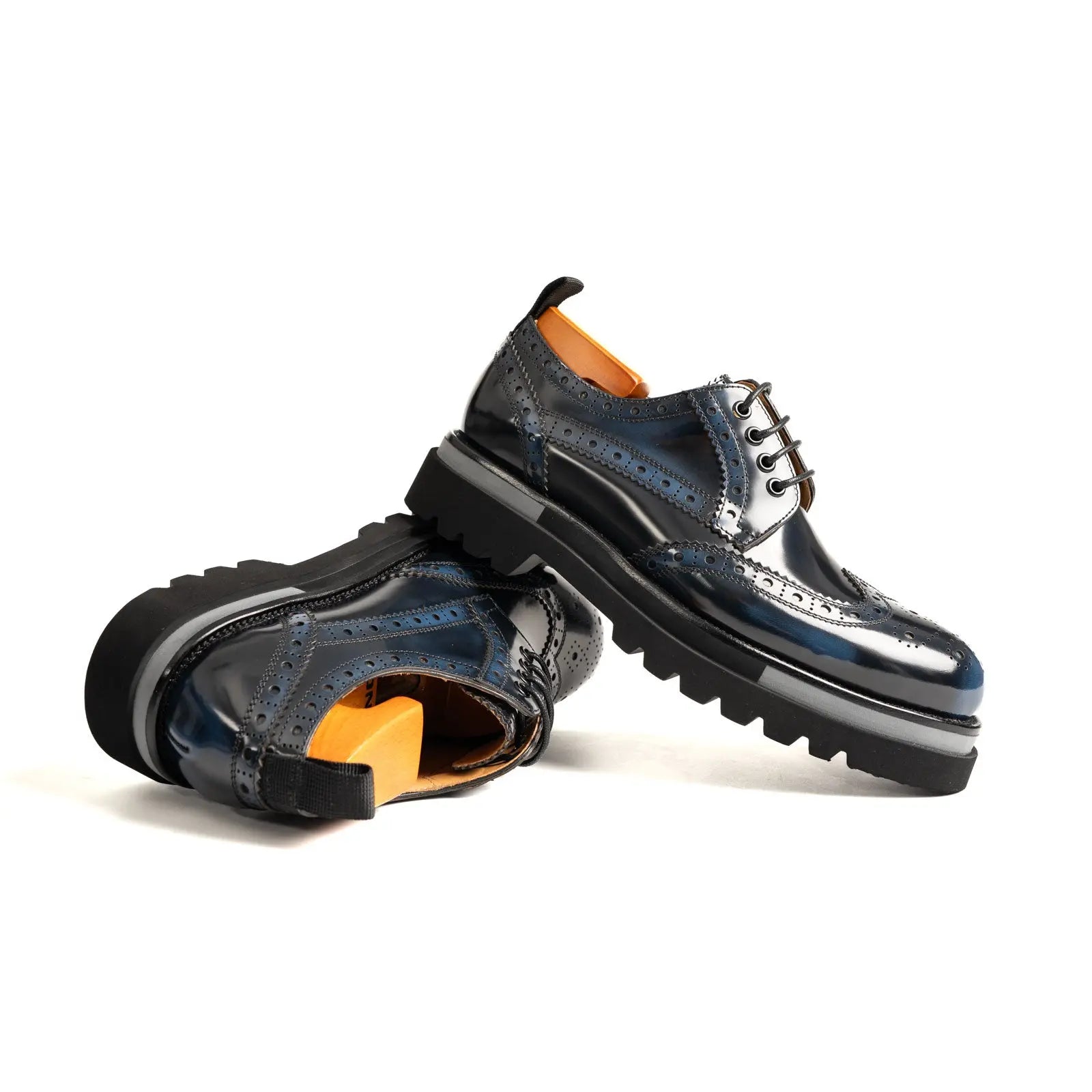 Midnight Blue Lug Sole Polished Brogues Divinch