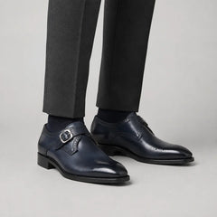 Midnight Blue Monk Strap on-foot product photo
