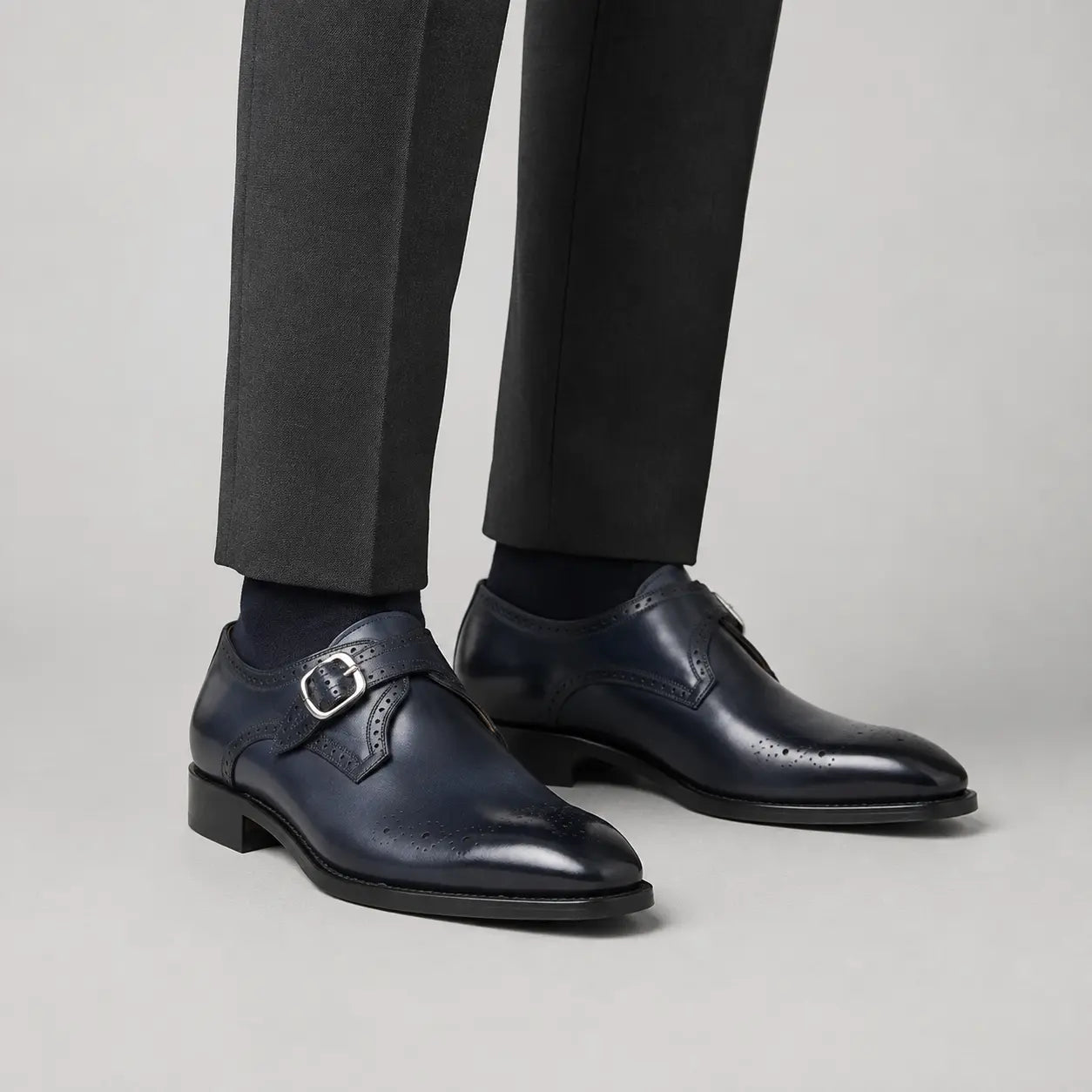 Midnight Blue Monk Strap on-foot product photo