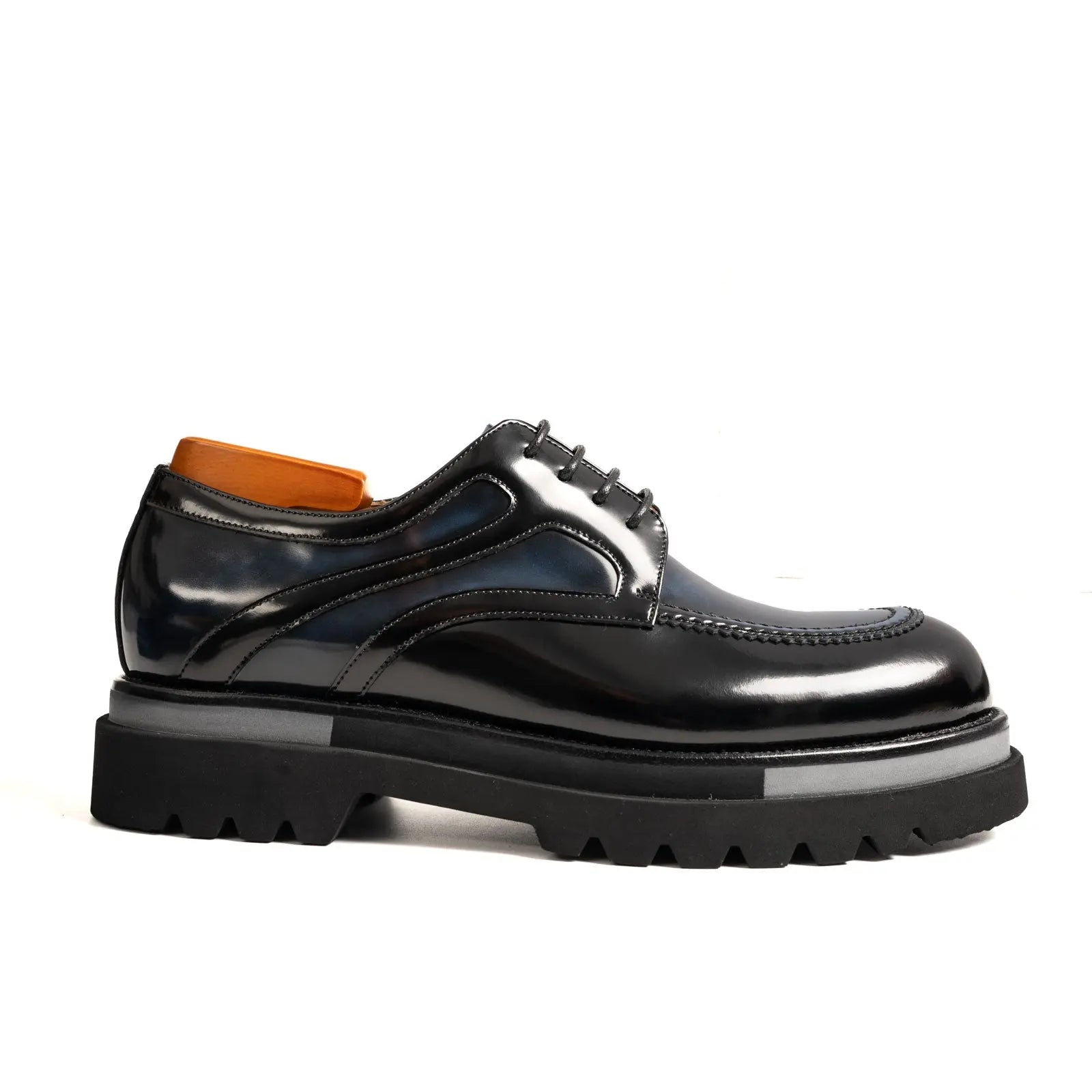 Midnight Blue Polished Moc-Toe Derby Divinch