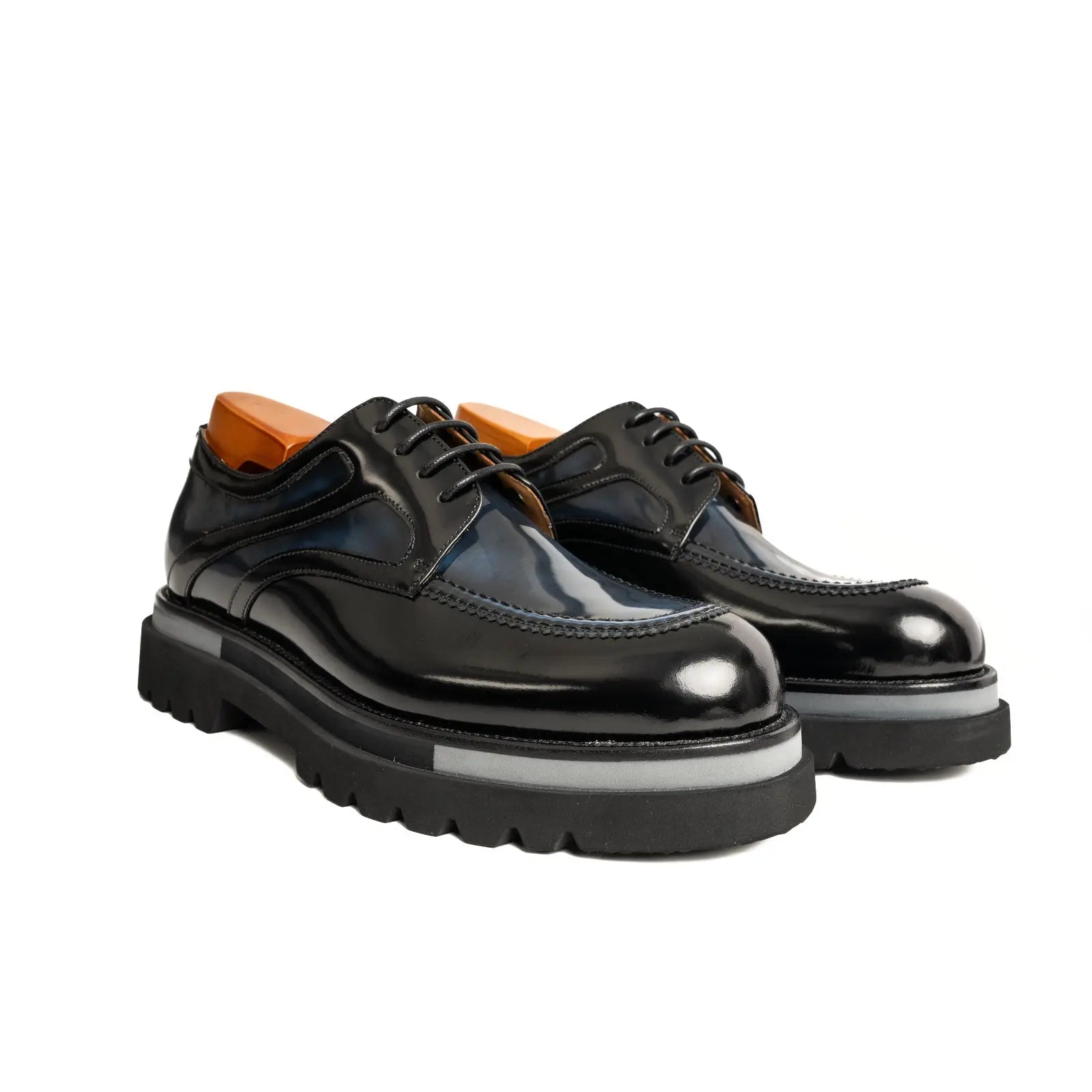 Midnight Blue Polished Moc-Toe Derby Divinch