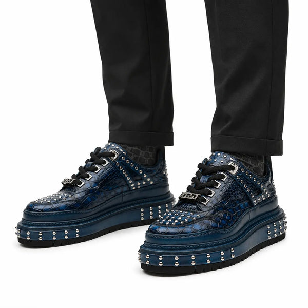 Sneaker de Plataforma de Crocodilo Midnight com Tachas