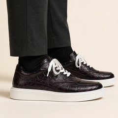 Midnight crocodile court sneaker on foot