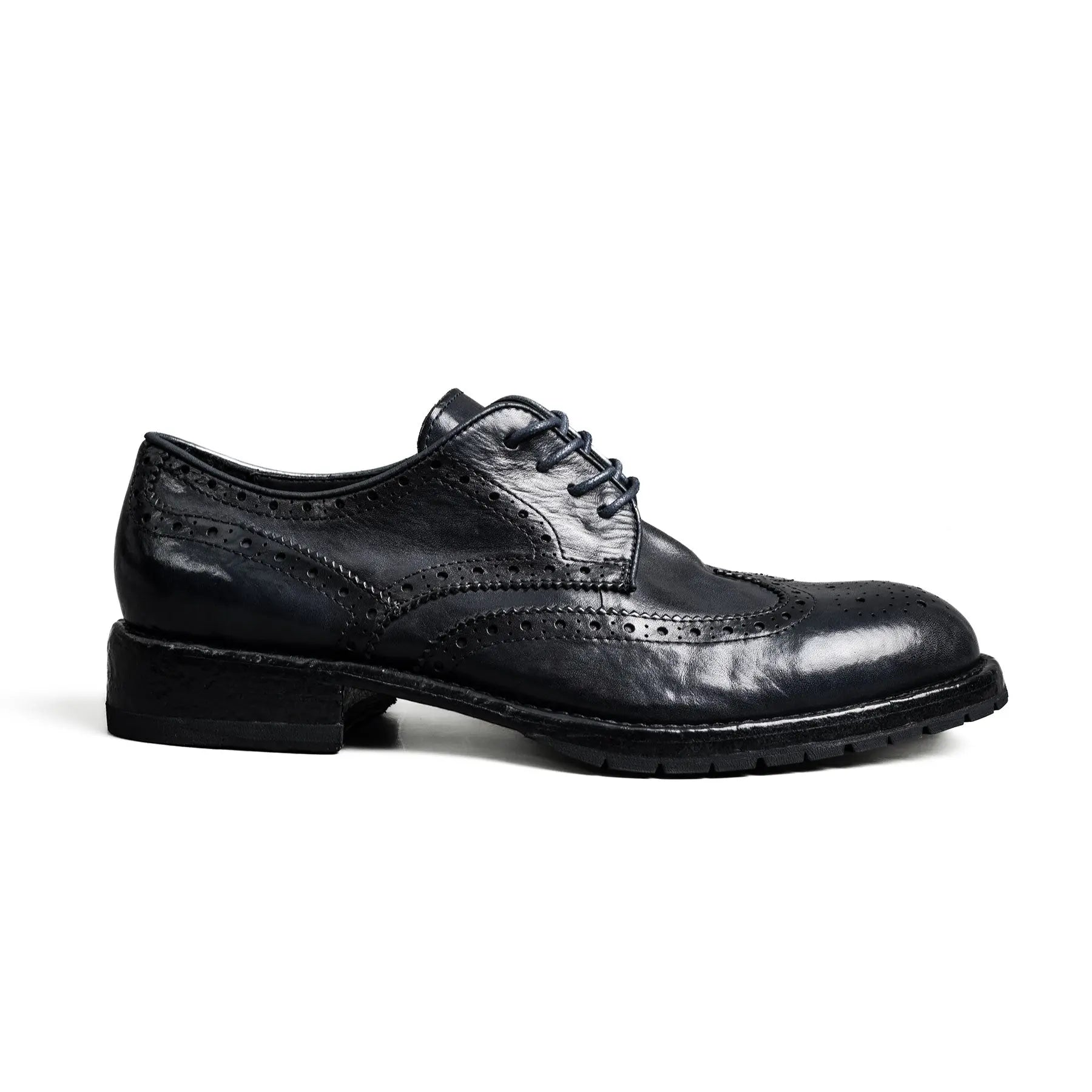 Midnight Navy Washed Leather Brogue Derbies