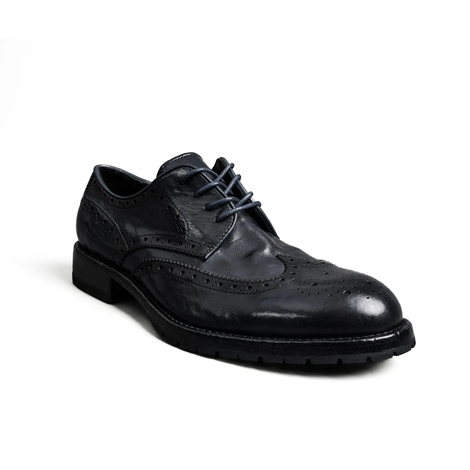 Midnight Navy Washed Leather Brogue Derbies