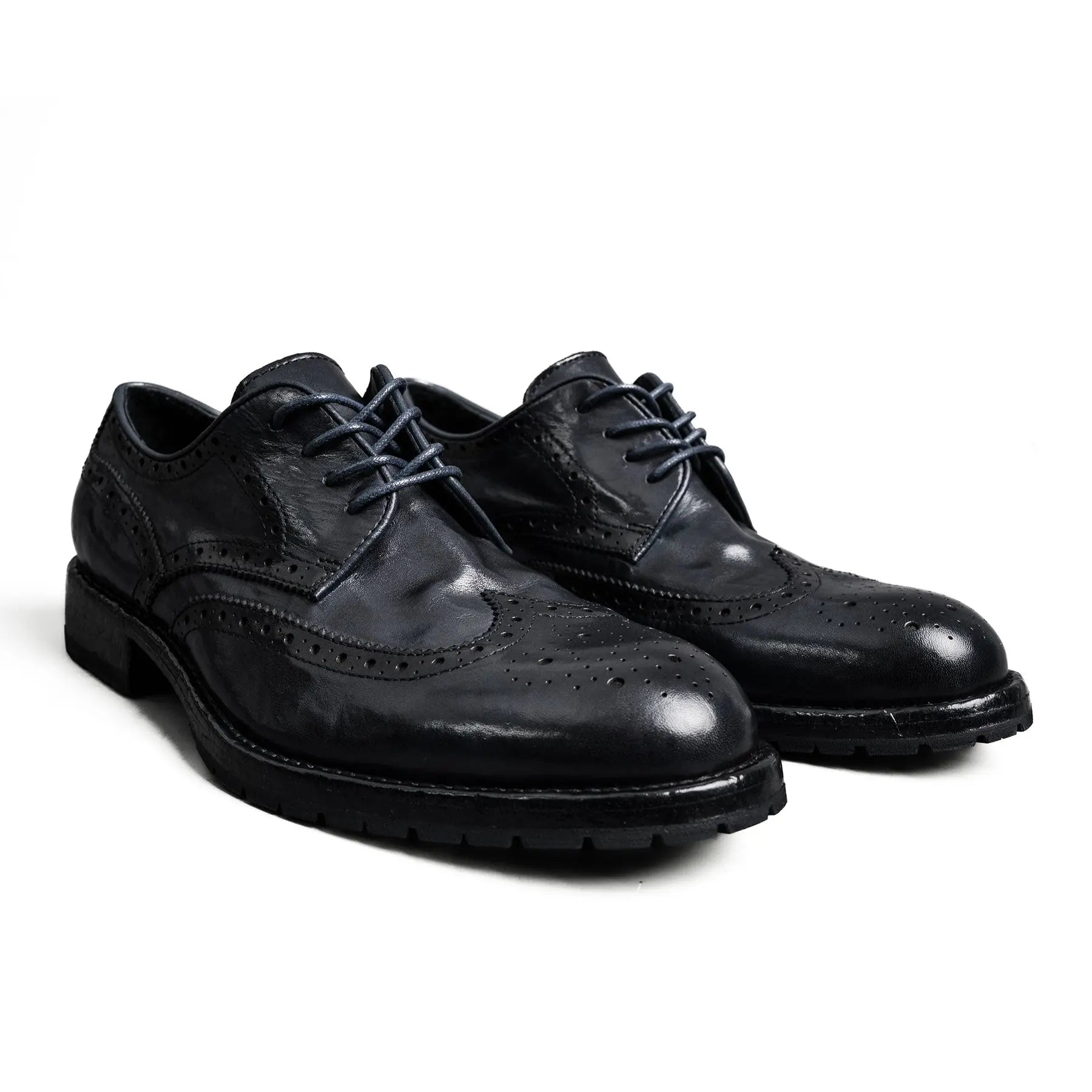 Midnight Navy Washed Leather Brogue Derbies