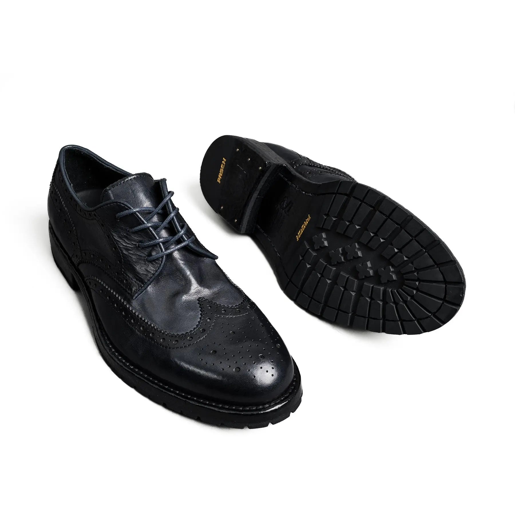 Midnight Navy Washed Leather Brogue Derbies