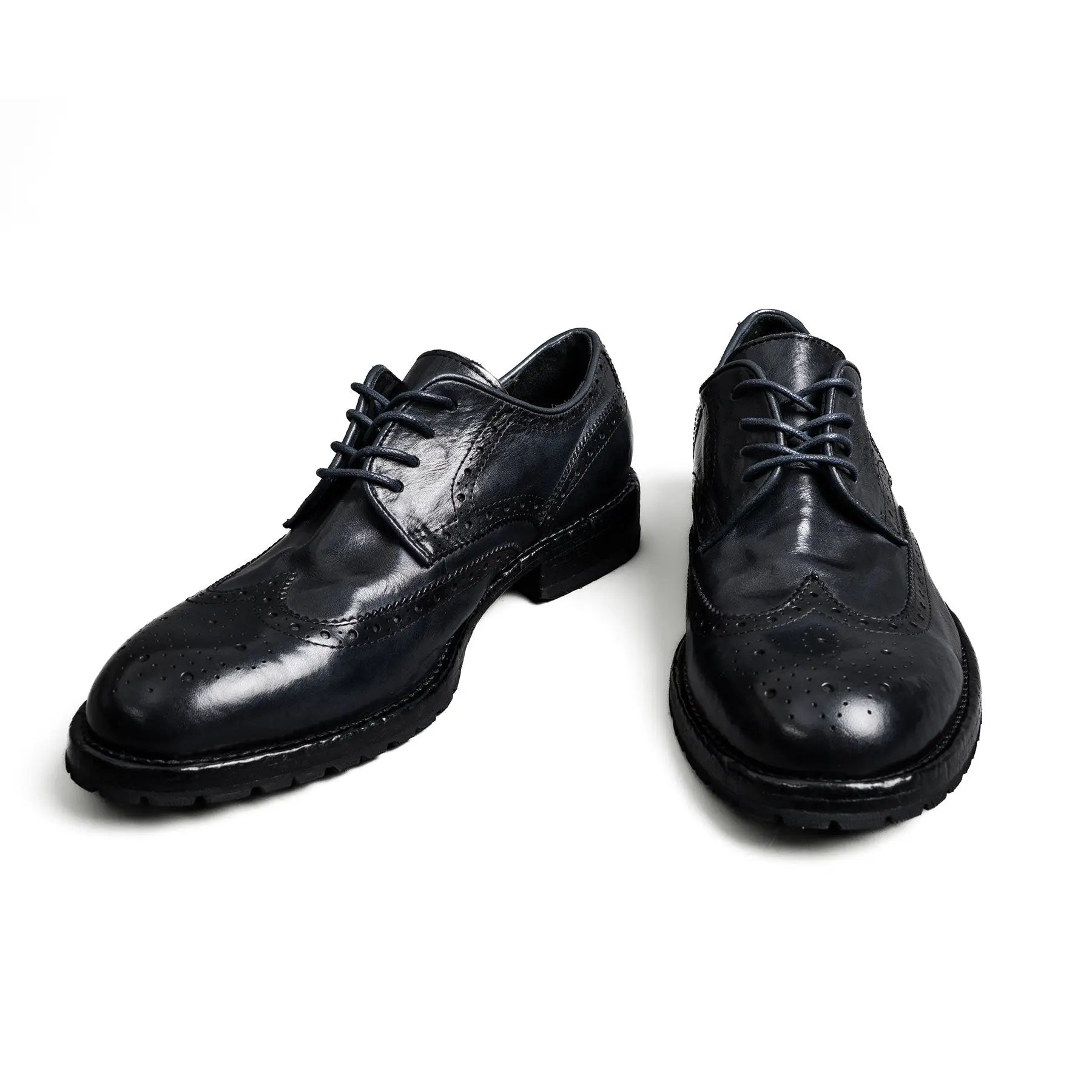 Midnight Navy Washed Leather Brogue Derbies