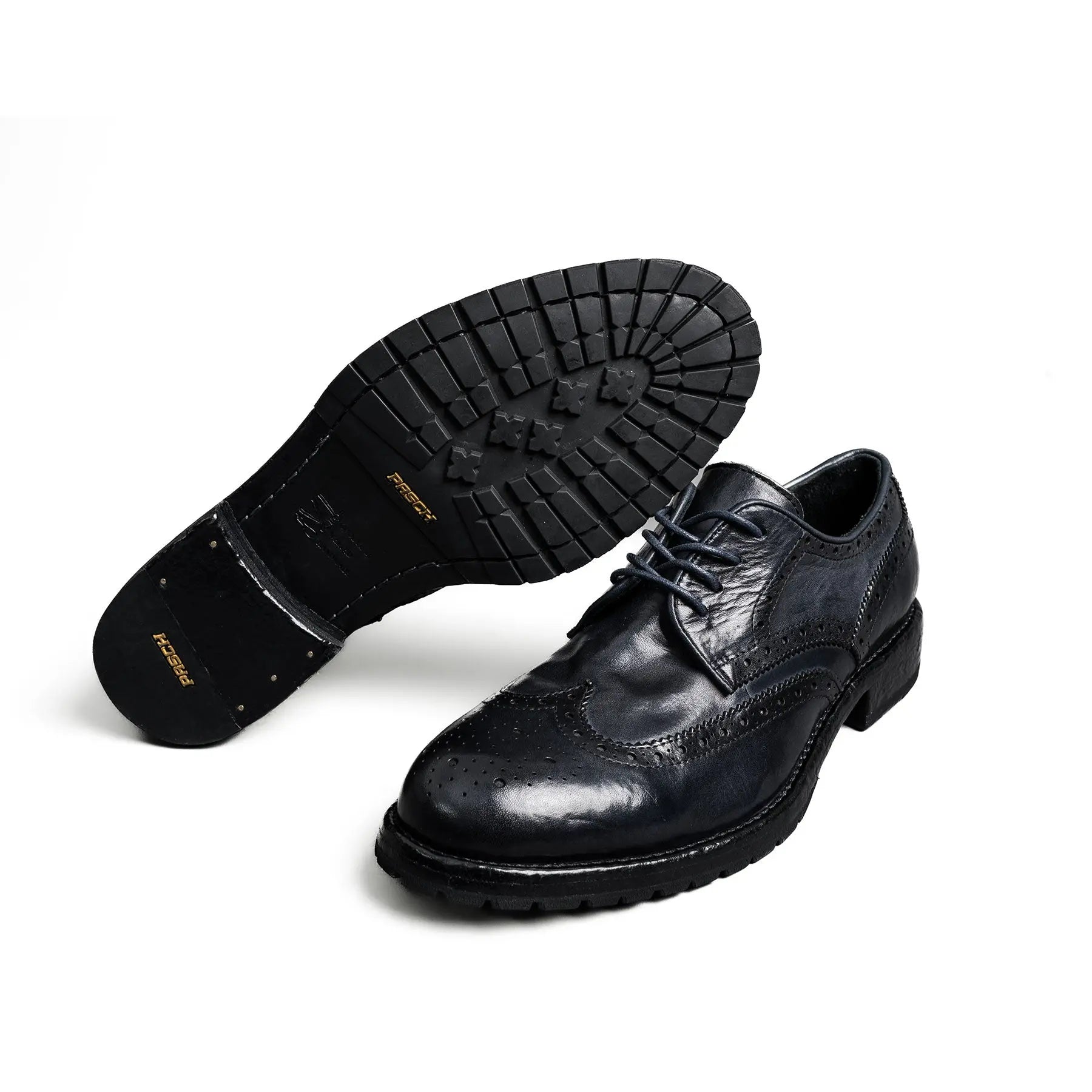 Midnight Navy Washed Leather Brogue Derbies