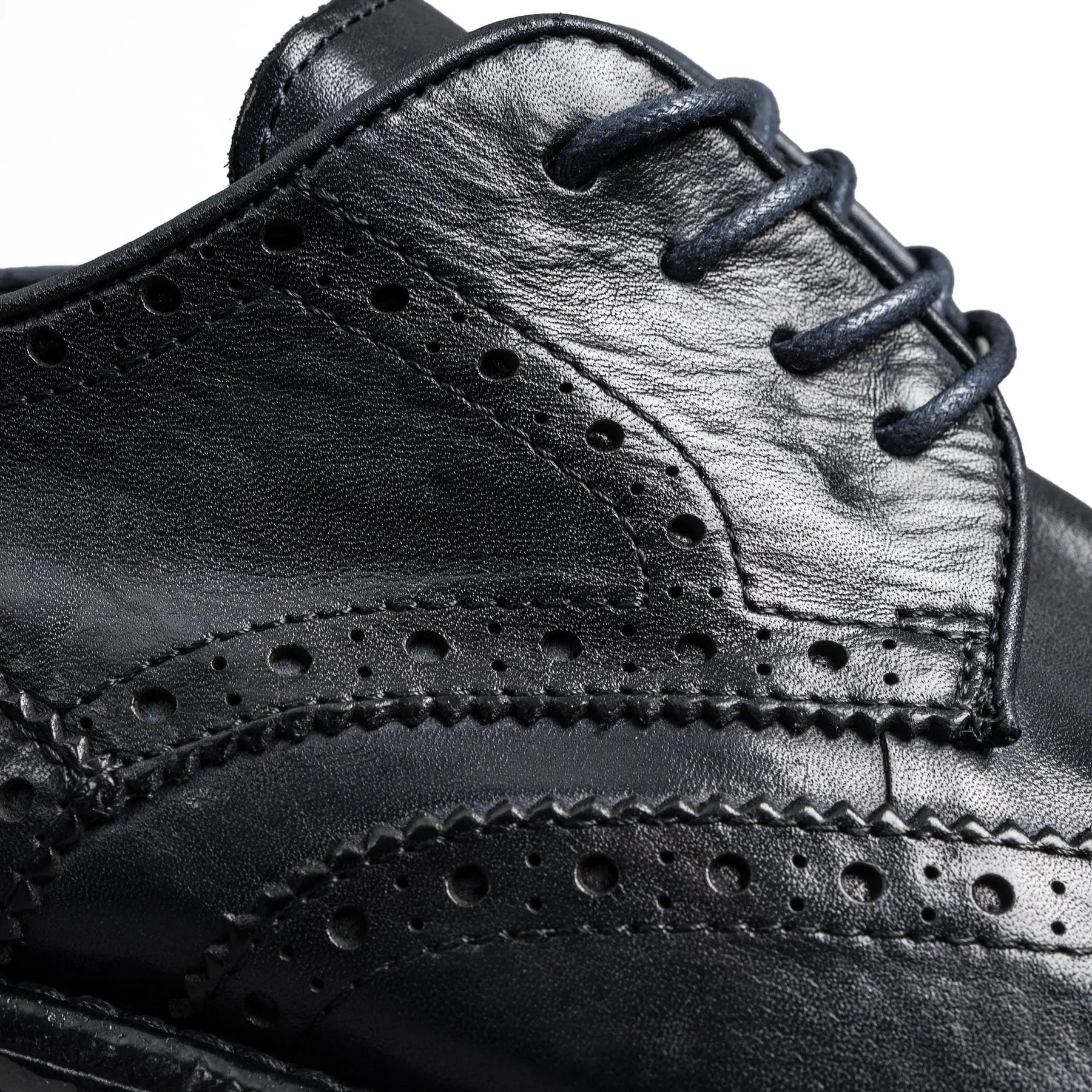 Midnight Navy Washed Leather Brogue Derbies