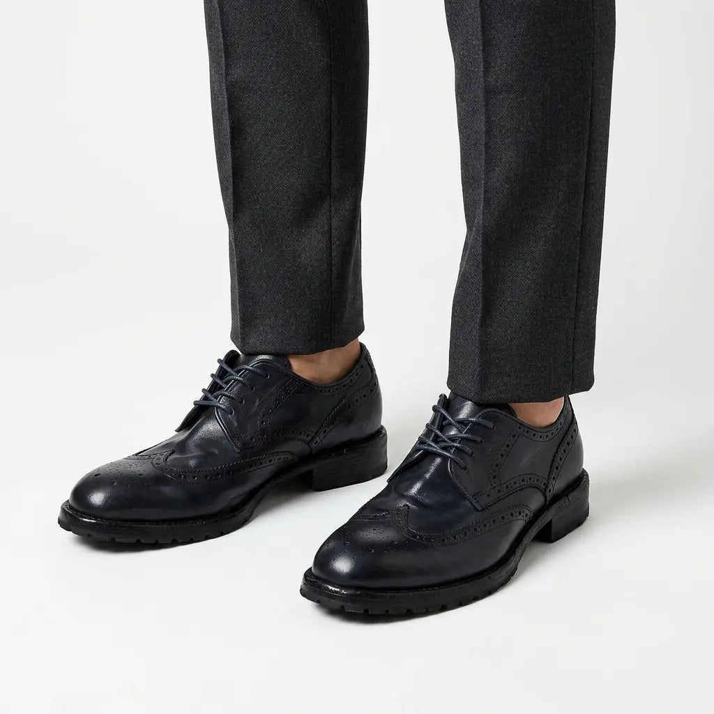Midnight Navy Washed Leather Lug Derby