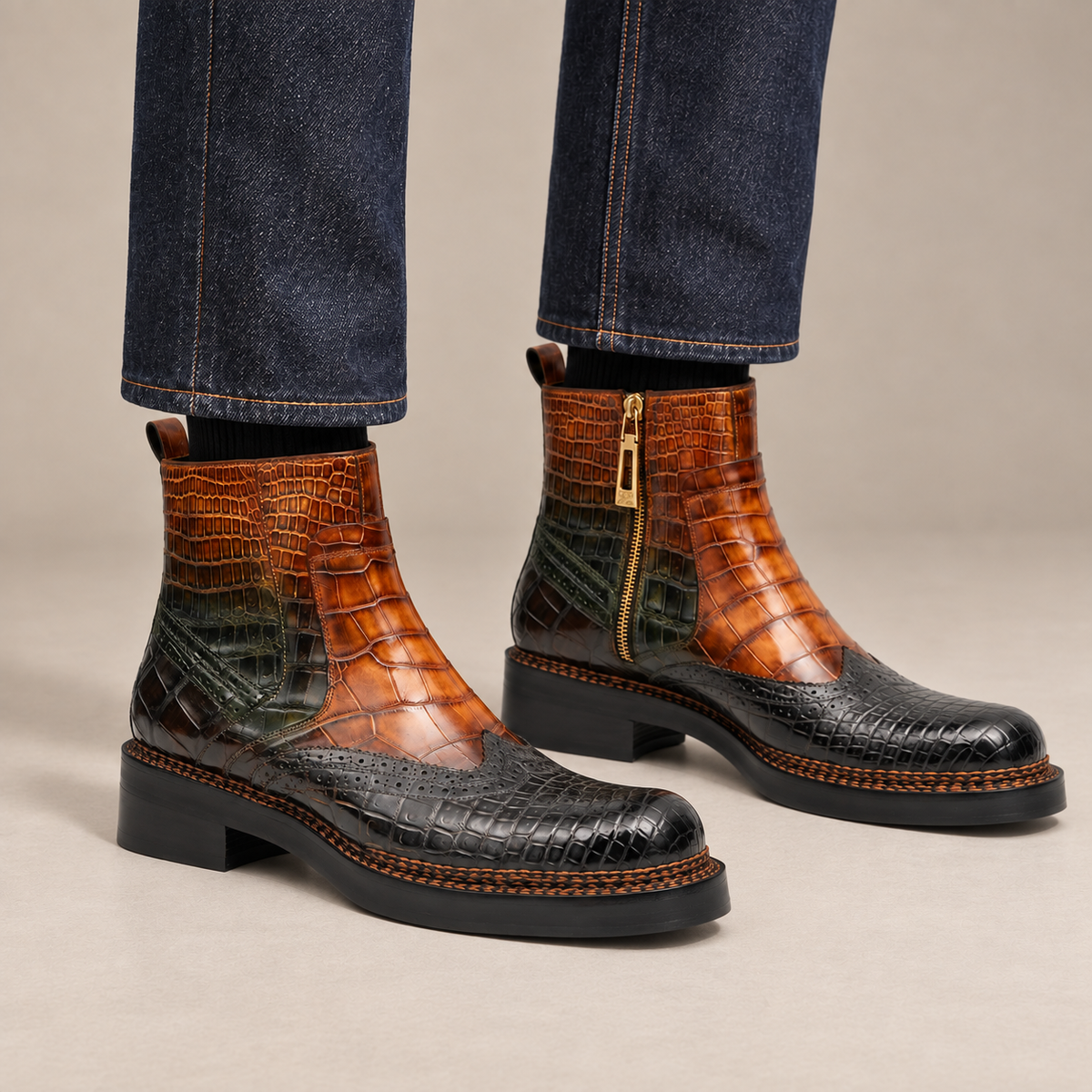 Two-Tone Textured Side-Zip Ankle Boot — DIVINCH hero image
